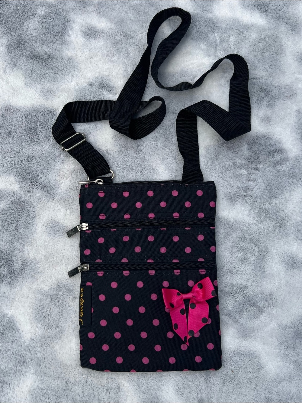 J Garden Black and Pink Polka Dot Crossbody Purse